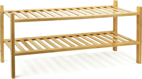 Brookstone 2 Tier Bamboo Shoe Rack Vertical Shoe Rack Closet, Small Organizer
