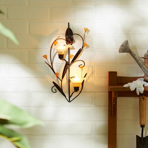 15x7.5x3.5, Zingz & Thingz Beauty in The Petals Collection Floral Lily Tealight Candle Wall Sconce, Amber Lilies