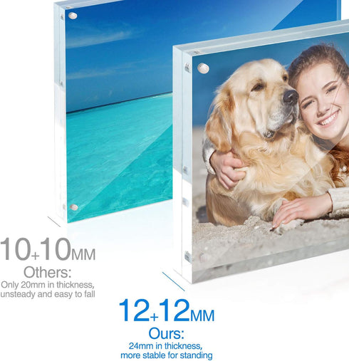 2 Pack 4x4 4x4 Set 10 10MM TWING Acrylic Picture Frame, Horizontal Magnet Double Sided Picture Frame with Microfiber
