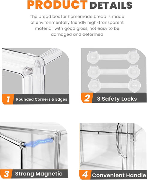 Countertop 4 Counter, Bread Box,Large Bread Boxs for Kitchen - Layers Adjustable Bread Storage Container, Clear Boxes