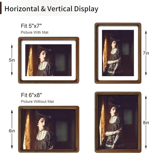 6x8 5x7, 6 8 Picture Frame Natural Walnut Wood with Mat for Original Natural Solid Wood by Photo Frames with Tempered