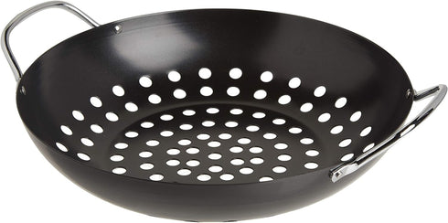 TableCraft BBQ 13-Inch Round Grilling Wok, Non Stick Coating, Small, Black