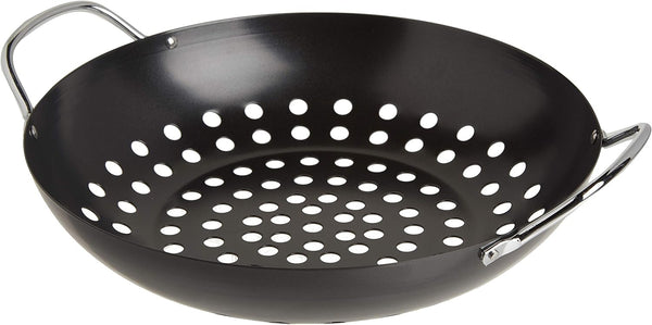 TableCraft BBQ 13-Inch Round Grilling Wok, Non Stick Coating, Small, Black