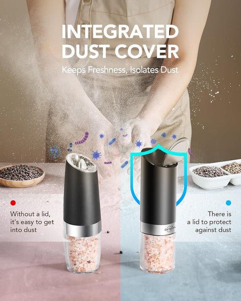 Set Operated(4 Set Sangcon Gravity Electric Salt and Pepper Grinder with Dust Cover, Battery AAA), Large Capacity