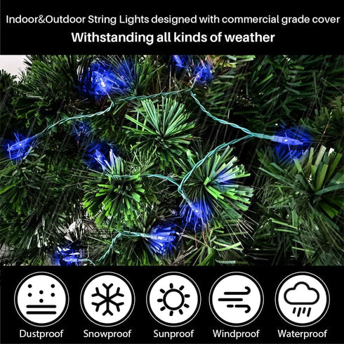 50 16 9 6 LAMPHOME LED Blue Christmas Lights Outdoor, FT Mini String Light with Modes & Hour Timer, Waterproof Battery