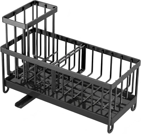 Generic Kitchen Sink Caddy Organizer, Black Metal Storage Rack with Adjustable Dividers, 9.25