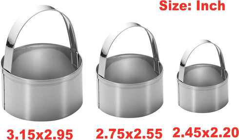3 Pieces Round Biscuit Cutter with Handle, Stainless Steel Doughnut Cutter Baking Molds Assorted Sizes