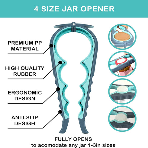 Jar Opener for Weak Hands, Seniors with Arthritis, 5 in 1 Multi Function Bottle Opener Lid Opener For Arthritic Hands with Non Slip Rubber Jar opener Gripper Pad and Corkscrew Wine Opener(BLUE) by HUMANFUN