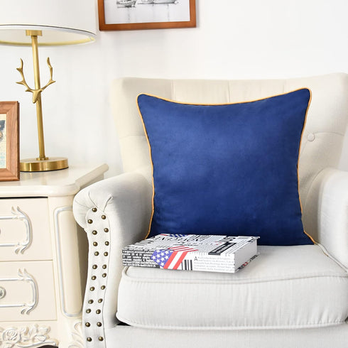 Pack 2 20 20 Inches CaliTime Throw Pillow Covers of Super Soft Faux Suede Gold Piping Edge Accent Cushion Cases