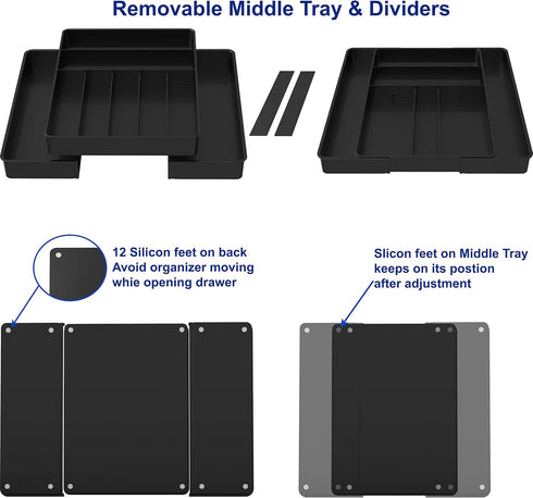 Simple Houseware Expandable Kitchen Drawer Flatware Organizer in Black