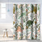 Dinosaur Themed Bathroom Shower Curtain Green Dino Tropical Leaves with Hooks Waterproof