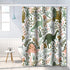Dinosaur Themed Bathroom Shower Curtain Green Dino Tropical Leaves with Hooks Waterproof