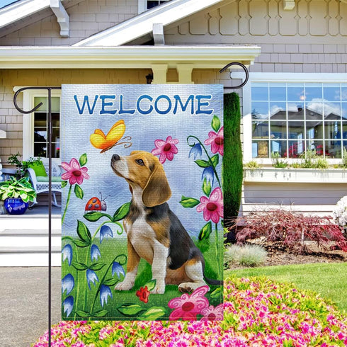 Welcome Dog Garden Flag, Vertical Double Sided Burlap Flower Summer Yard Outdoor Decor (12.5 x 18, Welcome Dog)