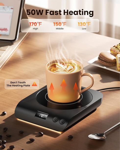 3 Settings, 2-10H 50W Gaiatop Coffee Mug Warmer, Temperature Auto Shut Off and Warm Strip Indicator Lights, Smart Cup