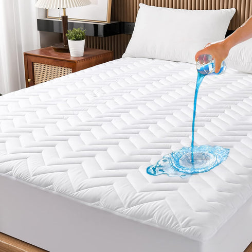 King Size Waterproof Mattress Protector Quilted, Ultra-Soft Filling Mattress Pad with Fitted Deep Pocket for 6''-25''