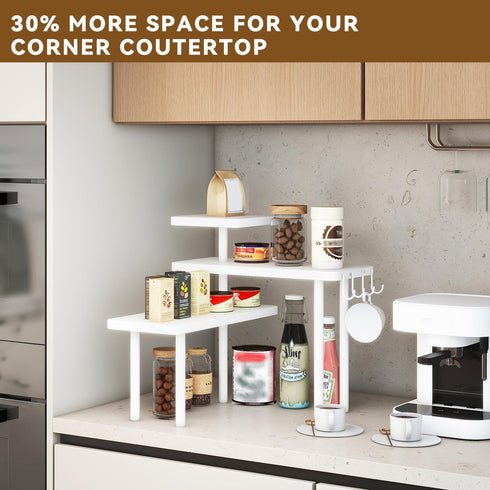 Countertop Organizer,3-Tier Counter Shelf,4 Countertop Desk,White,TLJ023W IBUYKE Spice Racks,Kitchen Corner Side