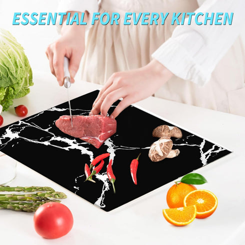 Glass Cutting Board, 16 x 12 inch Set of 1 - Tempered Glass, Decorative Square Marble Chopping Board