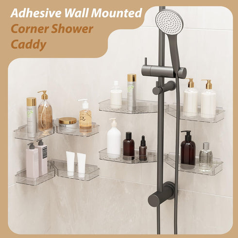 Corner Shower Caddy, Wall Mounted Acrylic Shower Shelf with Adhesive Tapes,Drainage Holes,Adjustable Angles,No