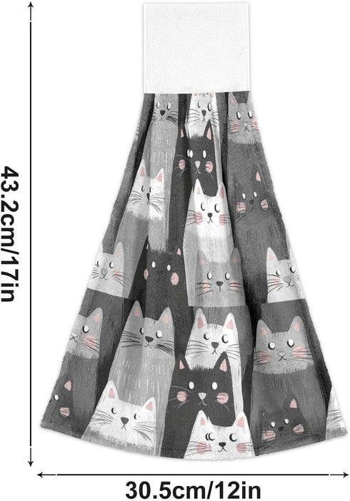 Boccsty Cats Kitten Pattern Hanging Kitchen Towels, 2 Pieces Funny Gray Kitty Dish Cloths for Bathroom & Home