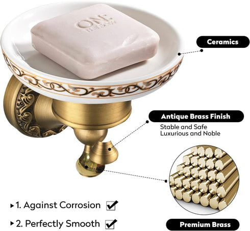 Leyden Shower Soap Dish, Antique Brass Dish Soap Holder, Luxury Art Engraved Wall Mount Bathroom Hardware