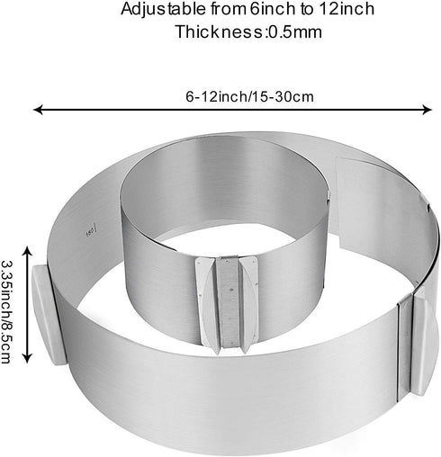 2 PCS 6 to 12 Inch Adjustable Stainless Steel Cake Mold Ring Set, Round Cake Mould Cake Mousse Ring Circle Mold DIY Pastry Cooking Supplies for Baking by ZEONHEI