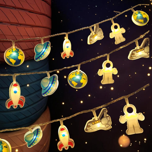 GUOCHENG Children's String Lights, Rocket Airplane UFO Spaceman Cartoon Light Strings, Planet