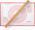 QUELLANCE Wood French Rolling Pin for Baking, Wooden Dough Roller with Silicone Baking Mat, Beech Wood, Red Pastry Mat
