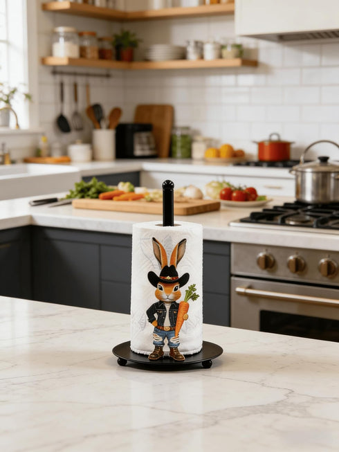 XYittkl Countertop, Bathroom(1 Pack) Cute Western Bunny Paper Towel Holder Rustic Farmhouse Kitchen Decor, Funny Rabbit