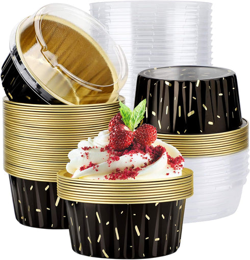 EUSOAR 50pcs Muffin Liners, Disposable Aluminum Foil Cupcake Baking Cups with Lids for Ramekins and Cases.