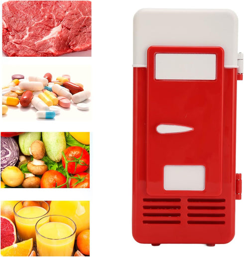 Mini Fridge, USB Insulated Cooling Small Portable Refrigerator for Bedroom, Car, Office Desk, Red
