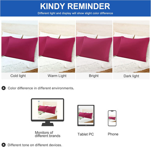 uxcell 2 Pcs Fuchsia Pillowcases – 100% Egyptian Cotton, Breathable Soft Pillow Covers with Zipper Closure, King Size