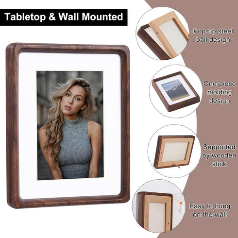 6x8 inch, 4x6 inch, 8x6 inch Wooden Photo Frame with Mat to fit Photo Natural Walnut Wood Small Picture Frames