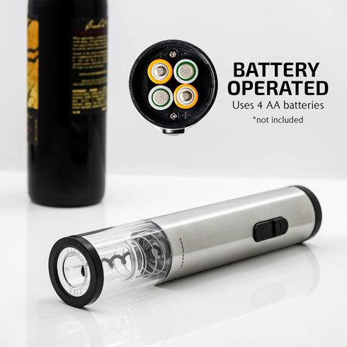 OVENTE Electric Wine Opener with Foil Cutter, Automatic Bottle Corkscrew Remover, Battery Operated, Silver WO1381S