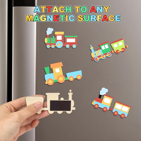 24 Set Train Party Favors, Train Birthday Party Supplies, Wood Trains Painting Crafts Kits, Magnets with Card