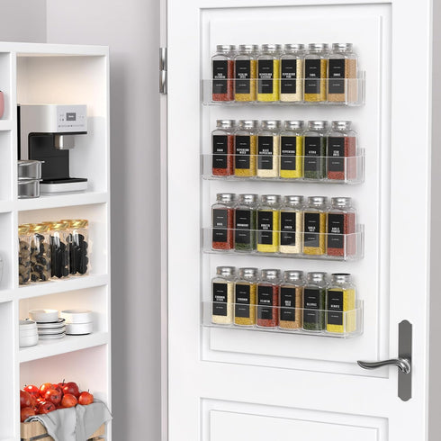 PMMASTO 12 238 Set 2 Pack) Adhesive Acrylic Spice Rack Organizer with Empty Square Spice Jars, Spice Labels with Chalk