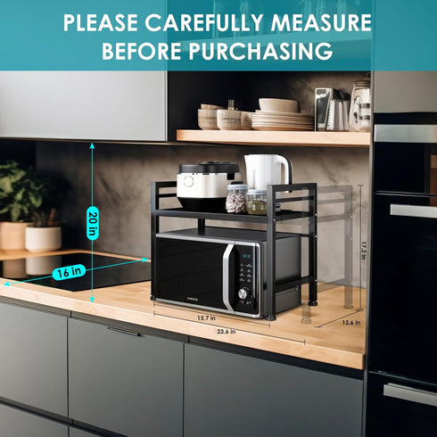 Microwave Oven Rack, Expandable Stand for Kitchen Utensils Storage, Carbon Steel Over Microwave Shelf