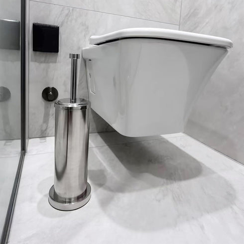 Silver Chrome Toilet Bowl Brush with Holder with Removable Plastic Liner, Durable Bathroom Cleaning Tool, Bathroom