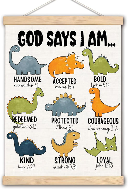 DNEULYR Dinosaur Wall Decor, God Says I am Nursery Wall Art With Wooden