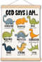 DNEULYR Dinosaur Wall Decor, God Says I am Nursery Wall Art With Wooden
