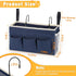 Bedside Caddy Organizer with Fixed Straps and Water Bottle Holder for Home, College Dorm, Hospital Bed, Navy Blue