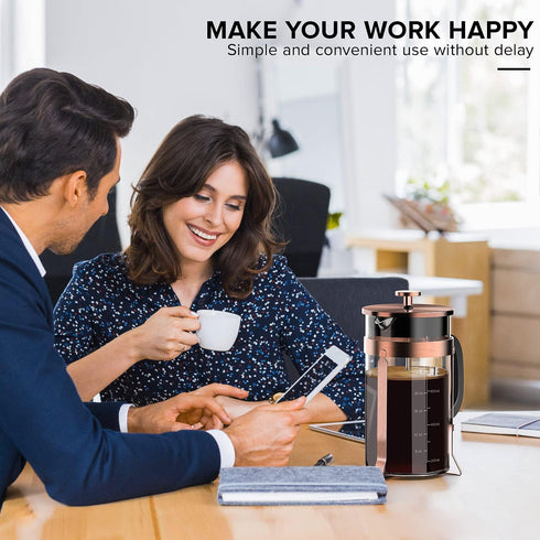QUQIYSO French Press Coffee Maker, 34oz 304 Stainless Steel with 4 Filter, Borosilicate Glass, Easy to Clean, Copper