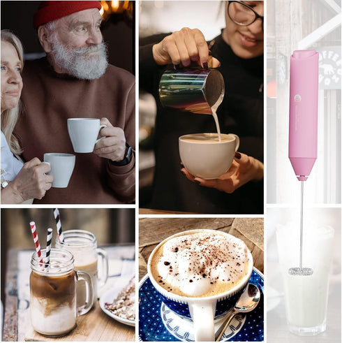Powerful Handheld Milk Frother, Mini Whisk Drink Mixer for Coffee, Cappuccino, Latte, Matcha, Hot Chocolate, Pink