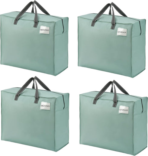 VENO 4 Pack Storage Moving Bags, 22 Gallon Light Green Organizer Tote with Zipper for Clothes, Bedding, Comforters