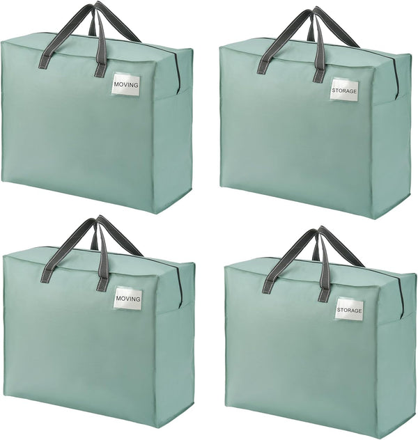 VENO 4 Pack Storage Moving Bags, 22 Gallon Light Green Organizer Tote with Zipper for Clothes, Bedding, Comforters