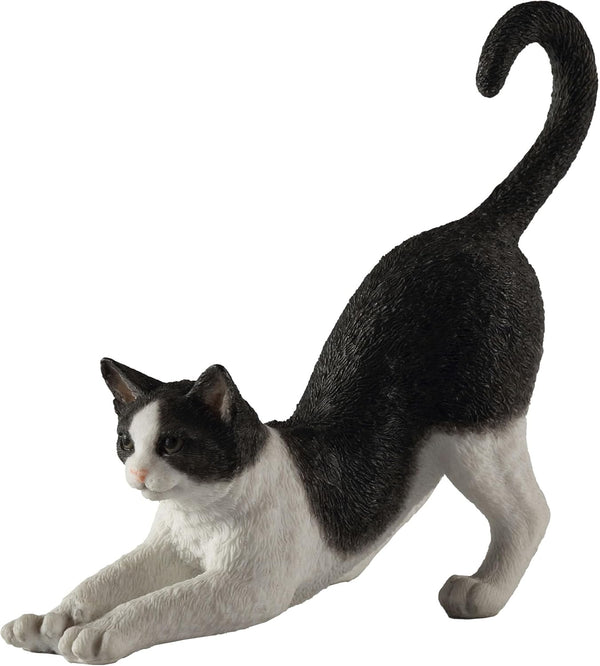 Veronese Design Hand Painted Figurine, 4 7/8 Inch Black and White Cat Stretching