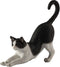 Veronese Design Hand Painted Figurine, 4 7/8 Inch Black and White Cat Stretching