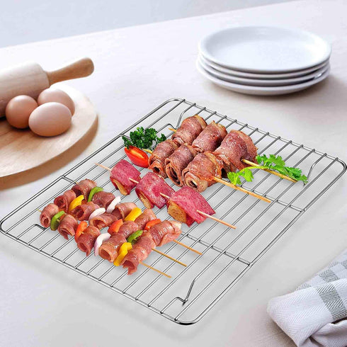 TeamFar Toaster Oven Pan with Rack Set, 10.5’’ x 8’’ Stainless Steel Baking Pans with Cooling Rack Set of 4