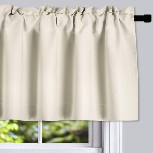 DONREN Cream Beige Curtain Valances for Kitchen, 42 x 12 Inches Long Room Darkening Rod Pocket Valances (2 Panels)