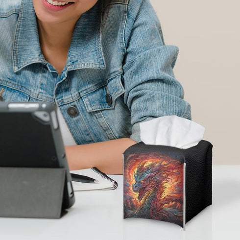 Fire Dragon Tissue Holder Square Cover for Home, Office, and Car, Waterproof Tissue Box Dispenser