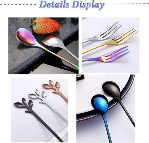 Gold Leaf Coffee Spoon Set of 6, Retro Stainless Steel Mini Cutlery, 4.7 Inch Ice-Cream Tea Stirring Spoons